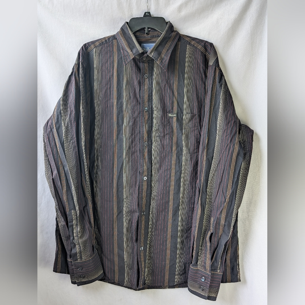 ☘️Faconnable Men's Vertical Stripes Long Sleeve Button Up Shirt, XXL 100% Cotton